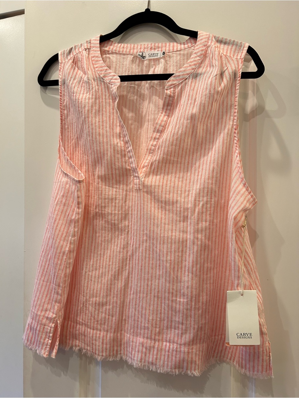 Carve Designs Pink and White Striped Sleeveless V-Neck Tank